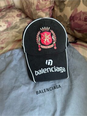 Balenciaga Black Baseball Cap with Red Crest and White Piping